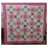 Hand Quilted Butterfly & Pink 8 Pt Star Quilt