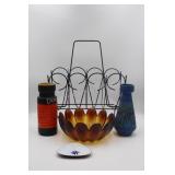 MCM Magazine Rack, Vases, Bowl