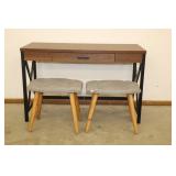 Desk with 2 Gray Stools