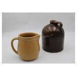 Brown Crock Jug & Monmouth Pitcher
