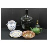 Large Green Jug & Ceramic Bowls