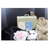 Vintage Faux Furs, Suitcase, Hankies, Doilies
