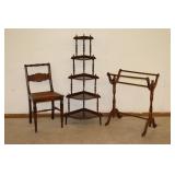Corner Shelf, Quilt Rack, Cane Bottom Chair