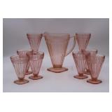 Adam Pink Glass Pitcher & Footed Tumbler Set