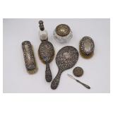 Sterling Silver Repousse Vanity Set
