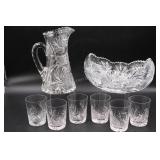 American Brilliant Cut Glass Pitcher Tumblers Bowl