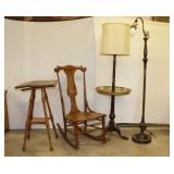 Antique Rocker, Table & 2 Floor Lamps