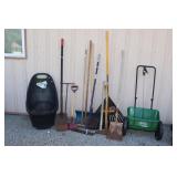 Garden Tools-Seeder, Leaf Cart, Shovels, Rakes