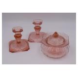 Adam Pink Covered Candy & Pr Candlesticks