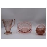 Adam Pink Glass Pitcher & Berry Bowl Set