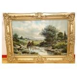 "Cooling Off at the Brook" in Antique Frame