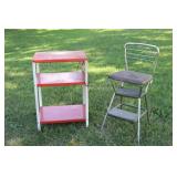 Vintage Stool & Tiered Cart