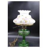 Antique Green Glass Kerosene Lamp