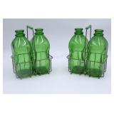 4 Green Half Gal Milk Bottles in Carriers