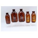 5 Amber Milk Bottles Qt & Half Gal