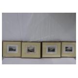 Set of 4 Framed Colored Etchings