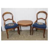 2 Wood Frame Chairs & Side Table