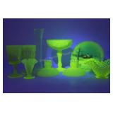 Uranium Fenton Vases, Compote, Candlesticks, Plate