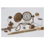 14K Cuff Links, 10K Rings, Pocket Watch & GF Pen