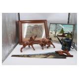 Railroad Oil Can, Bulls, Pictures, Painted Saw