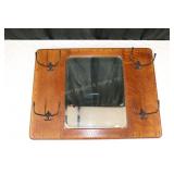 Antique Oak Frame Mirror with Hooks
