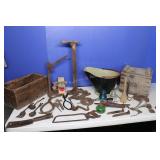 Primitives- Bottle Capper, Wood Boxes, Shoe Last,