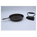 Cast Iron Skillet & old Sad Iron