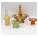 Carnival Glass Baskets & Ruffled Top Vase