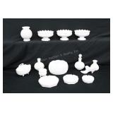 Hobnail Milk Glass Vases, Bottles,  Ashtrays