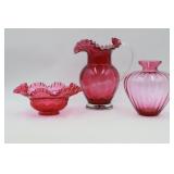 Mulberry Ruffled Pitcher, Bowl, Vase