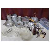 Aluminum Cookware, Pyrex Pie Plates,  Flatware