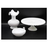 Milk Glass Hobnail Vase Cake Stand Nappy