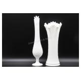 2 Milk Glass Swung Vases