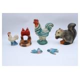 Vintage Chalk Ware Squirrel, Chickens & Birds