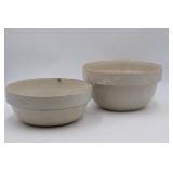 2 Old White Glaze Crock Bowls