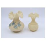 2 Fenton Satin Custard Glass Vases