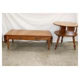 Ethan Allen Coffee Table & Round Side Table