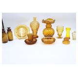 Amber Art Glass Vases, Bottles, Ashtrays
