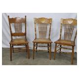 3 Oak Cane Bottom Chairs