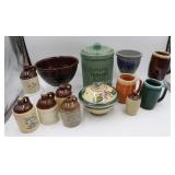 Various Crock Jugs, Bowls, Cookie Jar
