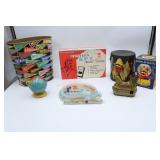 Vintage Trash Can, Banks, Walkie-Talkies