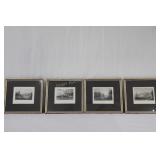 Set of 4 Framed Black & White Etchings