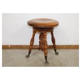 Antique Organ Stool w/Brass Tipped Glass Ball Feet