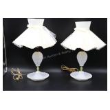 Pr Milk Glass Hobnail Dresser Lamps