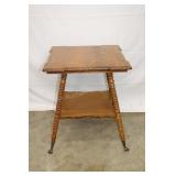 Antique Oak Side Table Glass Ball Foot