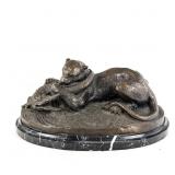 "Tiger and Gavial" Bronze Sculpture
