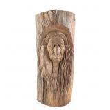 20" Hand Carved Native American Chief Tree Log