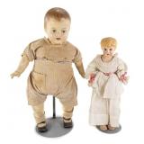Antique German Bisque-Head Doll & Baby Doll