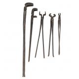 (5) Hand-Forged Blacksmith Tongs & Tools