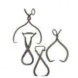 (4) Antique Hudson Forge & Gifford-Wood Ice Tongs